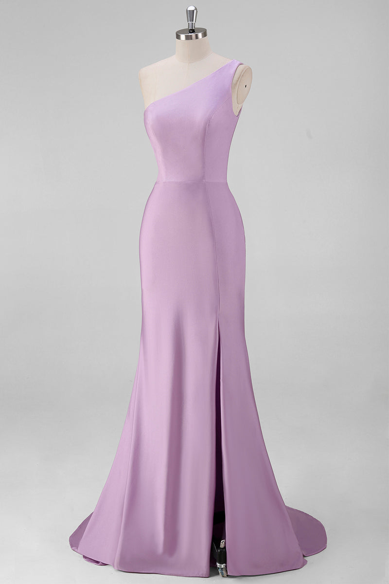 Laden Sie das Bild in den Galerie-Viewer, Meerjungfrau Schwarzes formelles One-Shoulder-Kleid mit Schlitz