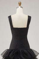 Laden Sie das Bild in den Galerie-Viewer, Schwarzes Hoch Niedrig Organza Abendkleid mit Rüschen