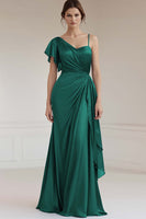 Laden Sie das Bild in den Galerie-Viewer, Ein Schulter A-Linie Gerafftes Grau-blaues Ballkleid