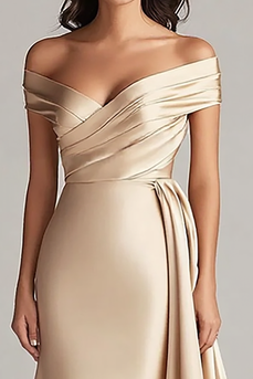 Schulterfreies Champagner Langes Ballkleid