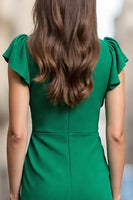 Laden Sie das Bild in den Galerie-Viewer, Grünes Bodycon Midikleid aus Satin mit Rüschen und V-Ausschnitt und Drapierung