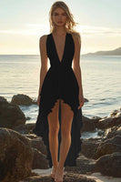 Laden Sie das Bild in den Galerie-Viewer, Elfenbein Chiffon High-Low V-Ausschnitt A-Linien Boho Kleid