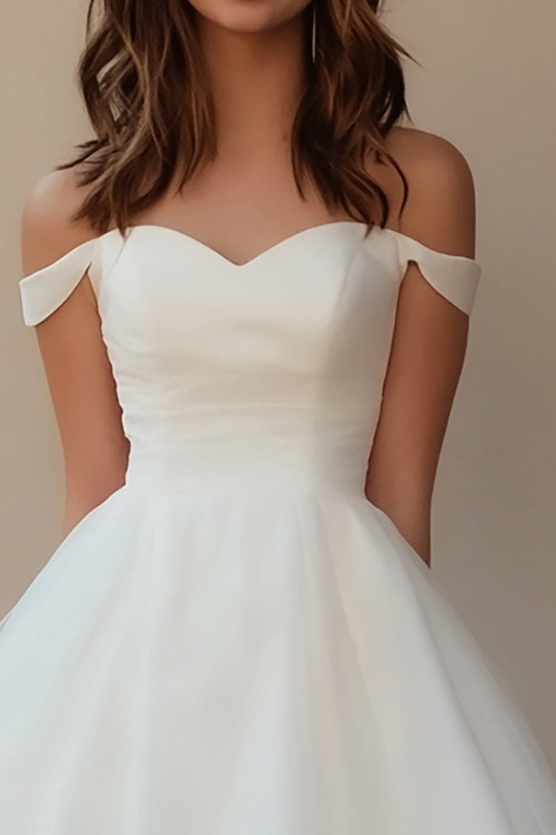 Laden Sie das Bild in den Galerie-Viewer, Weißes Standesamtkleid aus Tüll in A-Linie