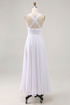 Weißes Langes Chiffon Standesamtkleid