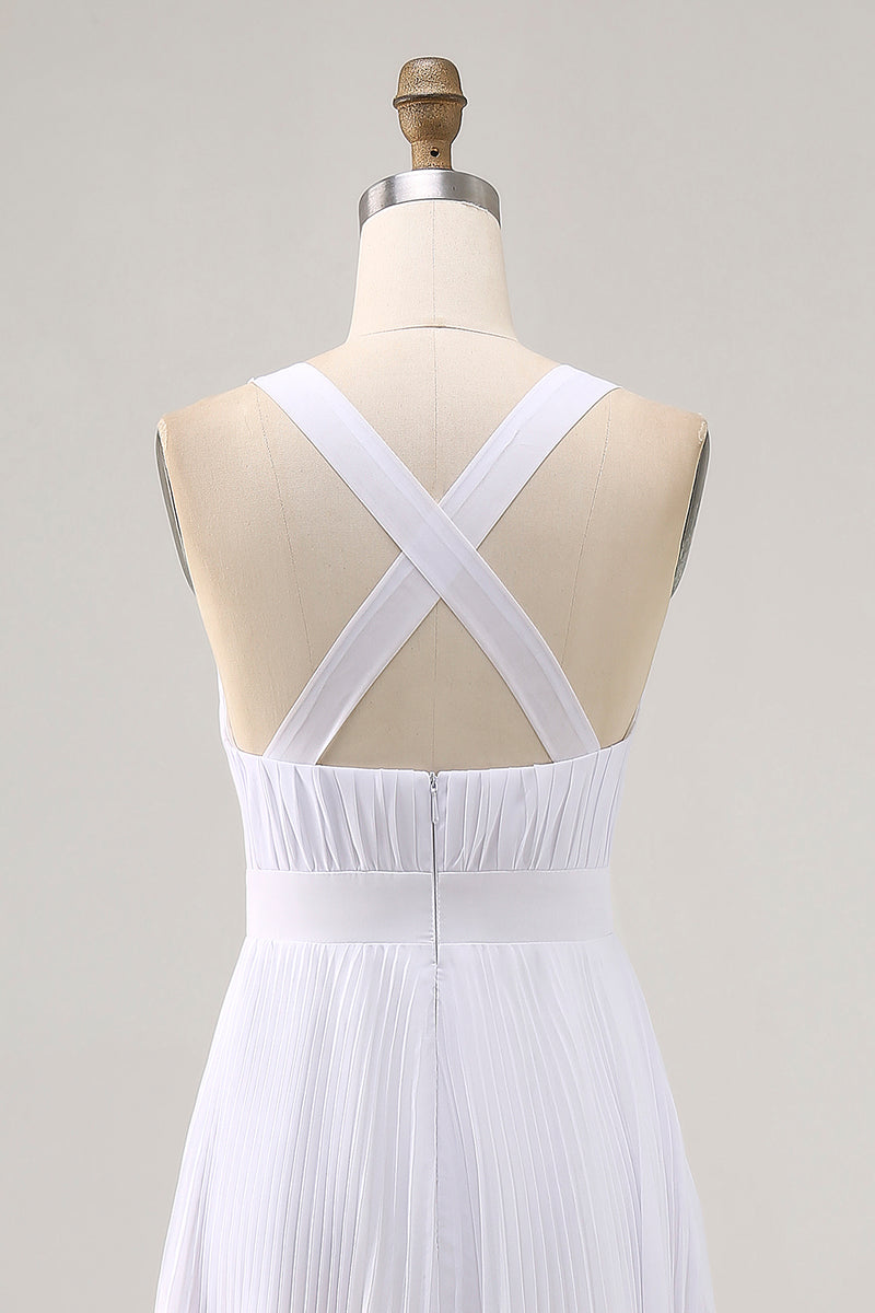 Laden Sie das Bild in den Galerie-Viewer, Weißes Langes Chiffon Standesamtkleid