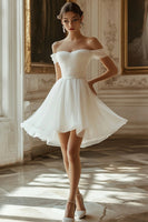 Laden Sie das Bild in den Galerie-Viewer, Elfenbein Chiffon Kurzes Standesamtkleid in A-Linie