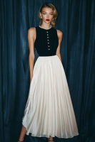 Laden Sie das Bild in den Galerie-Viewer, Schwarzes Weißes Langes Vintage Kleid aus Chiffon