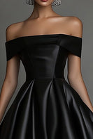 Laden Sie das Bild in den Galerie-Viewer, Einfaches Schwarzes Satin Partykleid in A-Linie