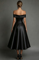Laden Sie das Bild in den Galerie-Viewer, Einfaches Schwarzes Satin Partykleid in A-Linie