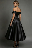 Laden Sie das Bild in den Galerie-Viewer, Einfaches Schwarzes Satin Partykleid in A-Linie