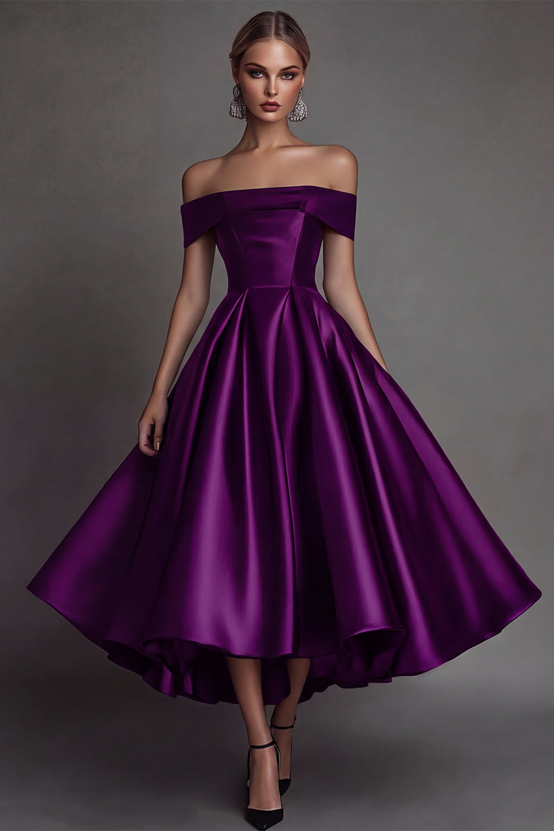 Laden Sie das Bild in den Galerie-Viewer, Einfaches Schwarzes Satin Partykleid in A-Linie