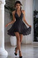 Laden Sie das Bild in den Galerie-Viewer, Neckholder Chiffon A Linie Kleines Weißes Kleid