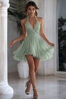 Laden Sie das Bild in den Galerie-Viewer, Neckholder Chiffon A Linie Kleines Weißes Kleid