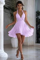 Laden Sie das Bild in den Galerie-Viewer, Neckholder Chiffon A Linie Kleines Weißes Kleid