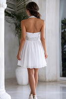 Laden Sie das Bild in den Galerie-Viewer, Neckholder Chiffon A Linie Kleines Weißes Kleid