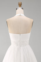 Laden Sie das Bild in den Galerie-Viewer, Neckholder Chiffon A Linie Kleines Weißes Kleid