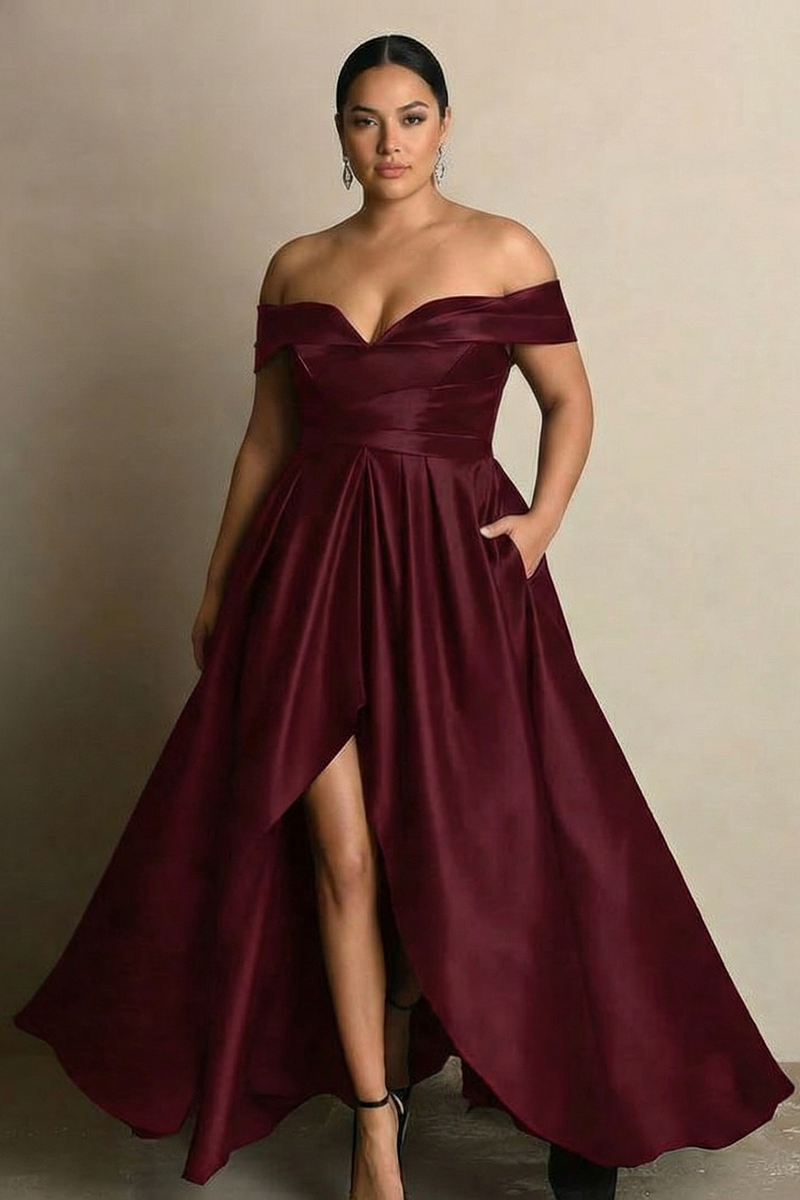 Laden Sie das Bild in den Galerie-Viewer, Schulterfreies Schwarzes Abschlussballkleid mit Schlitz