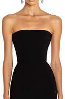 Laden Sie das Bild in den Galerie-Viewer, Meerjungfrau Trägerloses Midi Schwarzes Krawatten Kleid