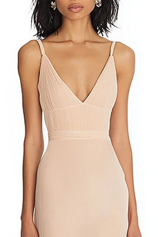 Meerjungfrau Champagner V-Ausschnitt Langes Abendkleid