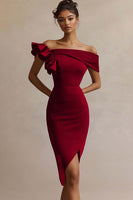 Laden Sie das Bild in den Galerie-Viewer, Schwarzes Bodycon Midi Partykleid aus Satin