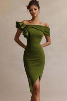 Laden Sie das Bild in den Galerie-Viewer, Schwarzes Bodycon Midi Partykleid aus Satin