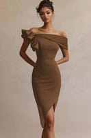 Laden Sie das Bild in den Galerie-Viewer, Schwarzes Bodycon Midi Partykleid aus Satin