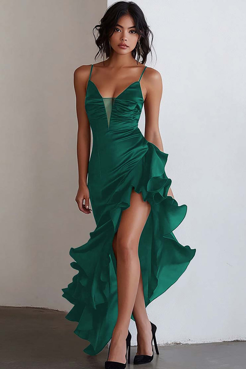 Laden Sie das Bild in den Galerie-Viewer, Schwarzes Cocktailkleid mit Spaghettiträgern und Rüschen