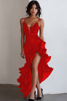 Laden Sie das Bild in den Galerie-Viewer, Schwarzes Cocktailkleid mit Spaghettiträgern und Rüschen