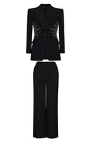 Laden Sie das Bild in den Galerie-Viewer, Glitzernd Schwarze 2-teilig Peak Revers Damen Ballanzüge mit Perlenstickerei