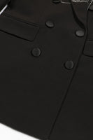 Laden Sie das Bild in den Galerie-Viewer, Glitzernder Schwarzer Doppelrevers-Damen-Ballblazer mit Spitzrevers und Perlenstickerei