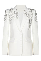 Laden Sie das Bild in den Galerie-Viewer, Glitzernder Schwarzer Einreihiger Damen-Ballblazer mit Spitzrevers und Strasssteinen