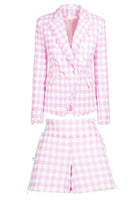 Laden Sie das Bild in den Galerie-Viewer, Rosa 2 Stück Peak Revers Zweireihige Frauen Ballanzüge mit Taschen