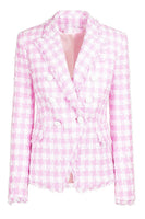 Laden Sie das Bild in den Galerie-Viewer, Rosa 2 Stück Peak Revers Zweireihige Frauen Ballanzüge mit Taschen