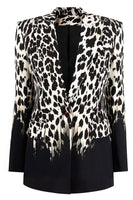 Laden Sie das Bild in den Galerie-Viewer, Schwarzer Leopardenprint Satin Peak Revers Damen Ballblazer