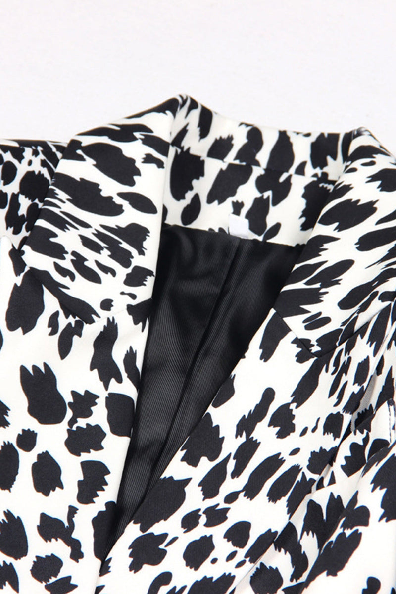 Laden Sie das Bild in den Galerie-Viewer, Schwarzer Leopardenprint Satin Peak Revers Damen Ballblazer
