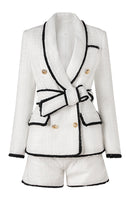 Laden Sie das Bild in den Galerie-Viewer, Weißer 2-teiliger Schal Revers Zweireihige Damen Ballanzüge