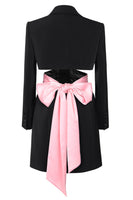 Laden Sie das Bild in den Galerie-Viewer, Schwarze gekerbte Revers ausgeschnittene Damen Ballanzüge mit Schleife