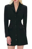 Laden Sie das Bild in den Galerie-Viewer, Schwarze gekerbte Revers ausgeschnittene Damen Ballanzüge mit Schleife