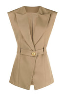 Laden Sie das Bild in den Galerie-Viewer, Weißer Peak Revers Ärmelloser Satin Damen Blazer