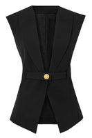 Laden Sie das Bild in den Galerie-Viewer, Weißer Peak Revers Ärmelloser Satin Damen Blazer