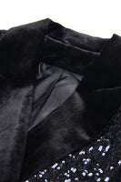 Laden Sie das Bild in den Galerie-Viewer, Glitzernder Schwarzer Pailletten Spitzrevers Doppelrevers Damen Ballblazer
