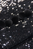 Laden Sie das Bild in den Galerie-Viewer, Glitzernder Schwarzer Pailletten Spitzrevers Doppelrevers Damen Ballblazer