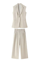 Laden Sie das Bild in den Galerie-Viewer, Kahki 2-teiliger Peak Lapek Ärmellose Damen Ballanzüge