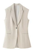 Laden Sie das Bild in den Galerie-Viewer, Kahki 2-teiliger Peak Lapek Ärmellose Damen Ballanzüge