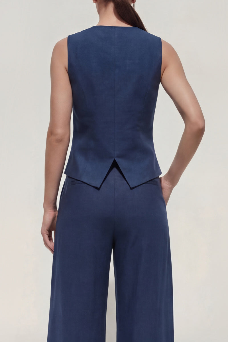 Laden Sie das Bild in den Galerie-Viewer, Marine 2-teilige Ärmellose Satin Damen Ballanzüge
