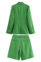 Laden Sie das Bild in den Galerie-Viewer, Grüne 2-teilige doppelreihige Damen Ballanzüge mit Spitzrevers