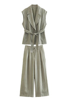 Laden Sie das Bild in den Galerie-Viewer, Grau Grün 2 Stück Gekerbte Lpael Ärmellose Damen Ballanzüge