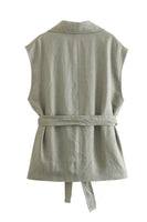 Laden Sie das Bild in den Galerie-Viewer, Grau Grün 2 Stück Gekerbte Lpael Ärmellose Damen Ballanzüge