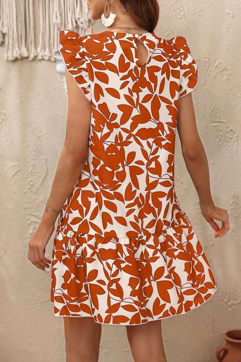 Laden Sie das Bild in den Galerie-Viewer, Weißes und blaues geblümtes kurzes Sommerkleid in A-Linie