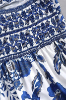 Laden Sie das Bild in den Galerie-Viewer, Weiß Blau Geblümtes Neckholder A-Linie Sommerkleid